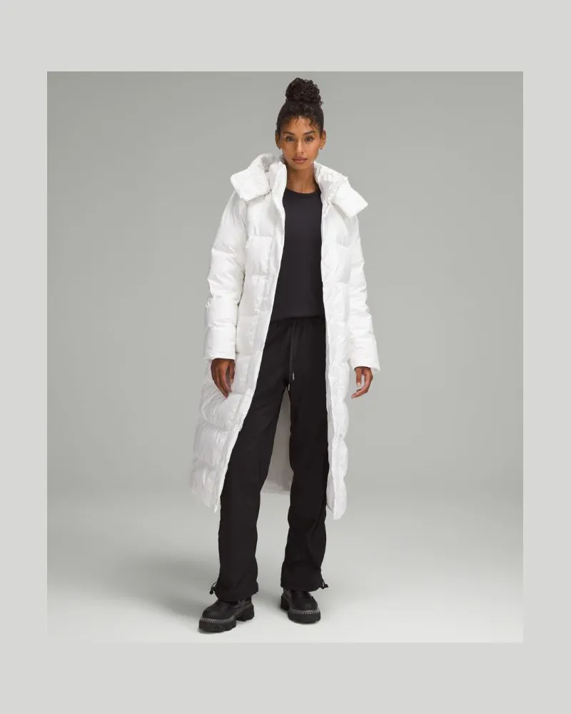 LULULEMON Lange Puffer-Jacke mit Füllkraft 600 für Frauen – Größe in White White