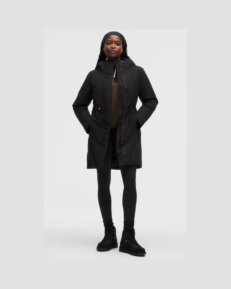 LULULEMON Wasserdichter, isolierter Parka mit Kordelzug an der Taille für Frauen – Größe in Schwarz Schwarz