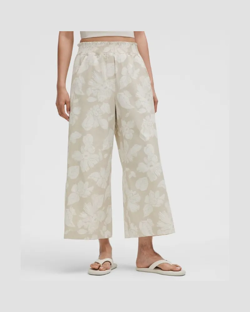LULULEMON Crop-Hose mit weitem Bein und gewebtem, gerüschtem Stretchbund für Frauen – Größe in Carved Flower Bone Multi Carved