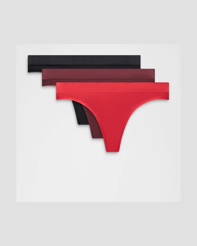 LULULEMON UnderEase String mit mittelhohem Bund 3er-Pack für Frauen – Größe in Black/Oxford Red/Burgundy Bay Black