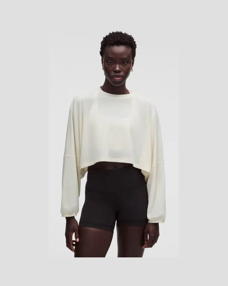 LULULEMON EasySet Relaxed-Fit Cropped Long-Sleeve Shirt Wordmark für Frauen – Größe in Light Ivory Light