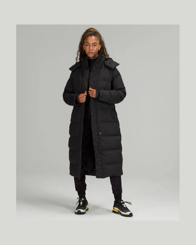 LULULEMON Lange Puffer-Jacke mit Füllkraft 600 für Frauen – Größe in Black Black