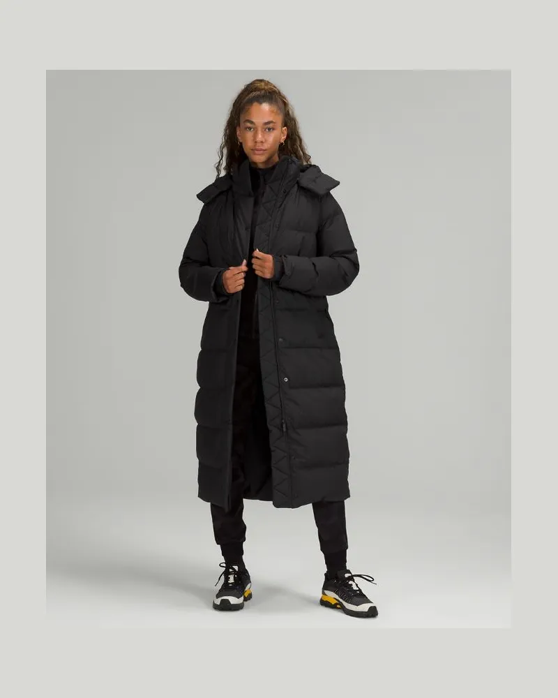 LULULEMON Lange Puffer-Jacke mit Füllkraft 600 für Frauen – Größe in Black Black