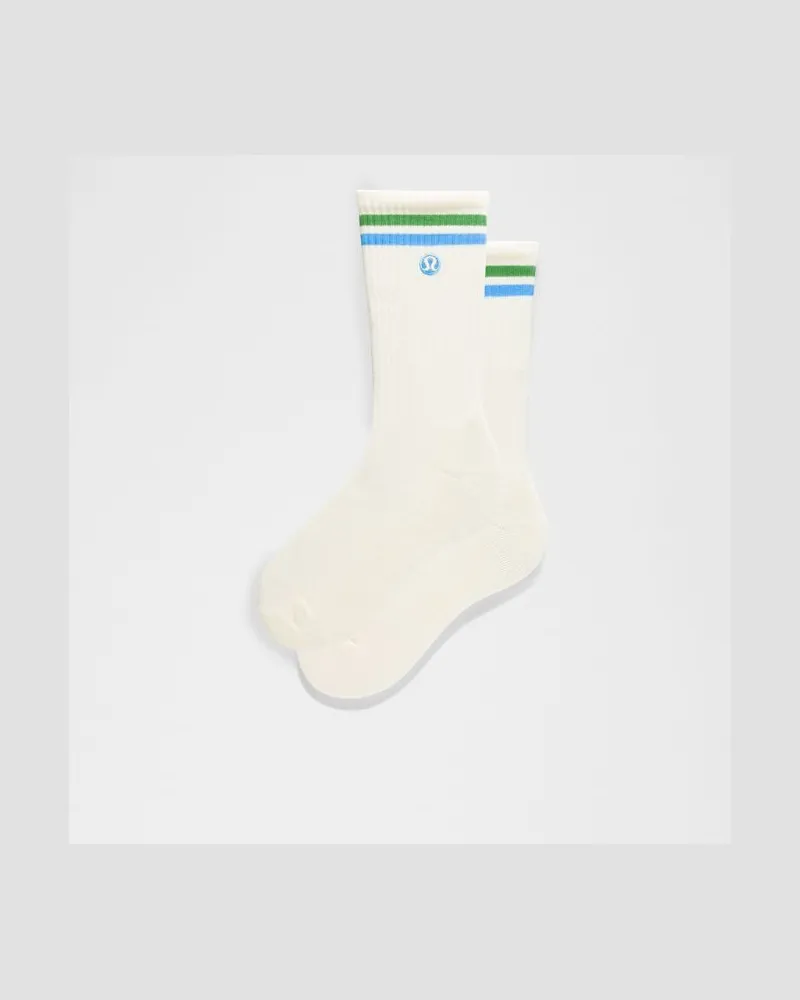 LULULEMON Unisex Daily Essential Crew-Socken Gestreift – Größe in Coconut Ivory/Chameleon/Ocean Wave Coconut