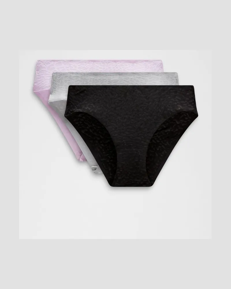 LULULEMON InvisiWear Bikini-Unterwäsche mit Performance-Spitze und mittelhohem Bund 3er-Pack für Frauen – Größe in Black/Lace/Silver Drop Black