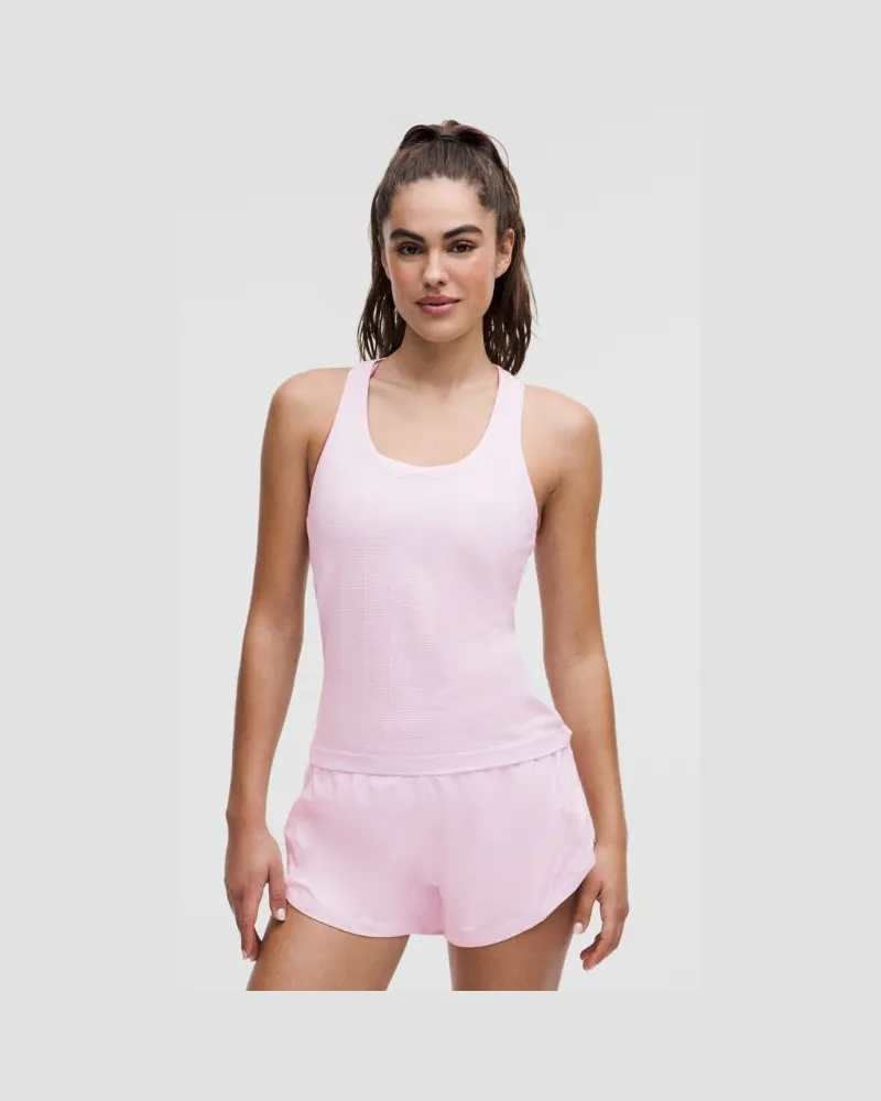 LULULEMON Swiftly Pointelle Tanktop mit Racerback Taillenlänge für Frauen – Größe in Herringbone Dot Pink Organza Herringbone
