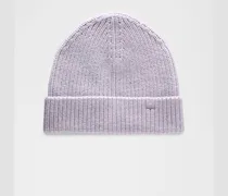 Enganliegende Rippstrickmütze aus Wollgemisch in Heathered Faint Lavender