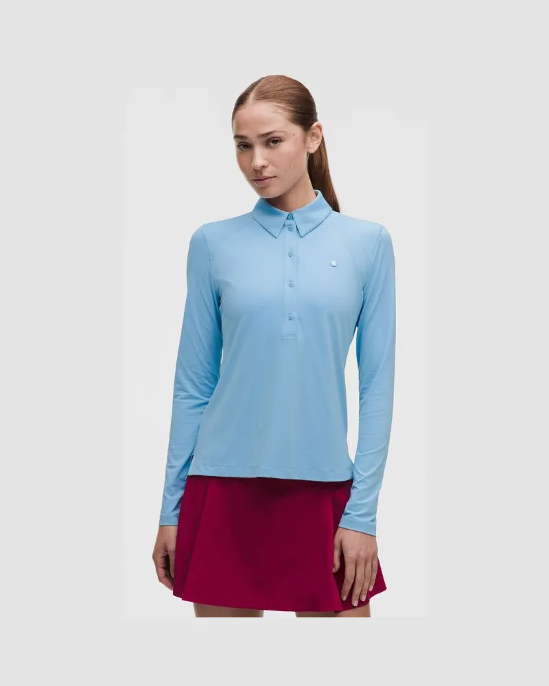 LULULEMON Quick-Dry Long-Sleeve Polo Shirt Straight Hem für Frauen – Größe in Dreamy Blue Dreamy