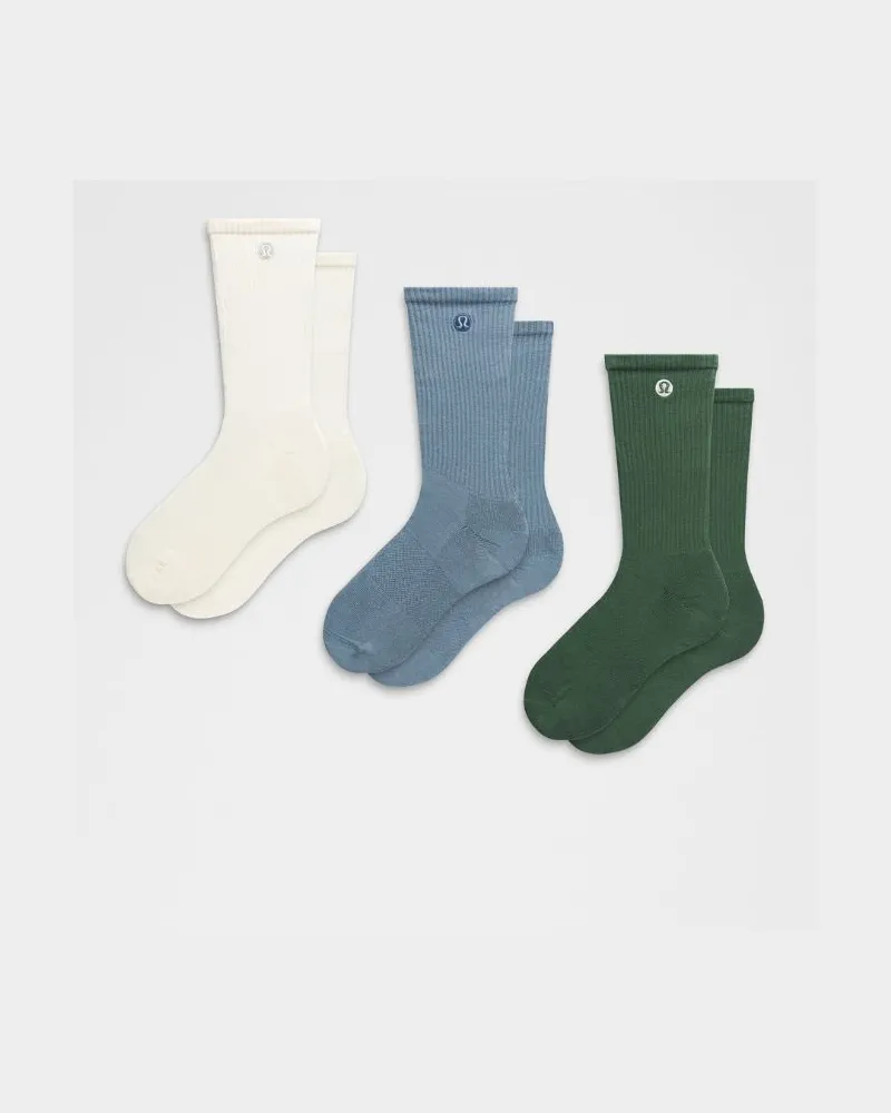 LULULEMON Daily Essential Crew-Socken Unisex 3er-Pack – Größe in Ivy Grove/Steel Blue/Coconut Ivory Ivy