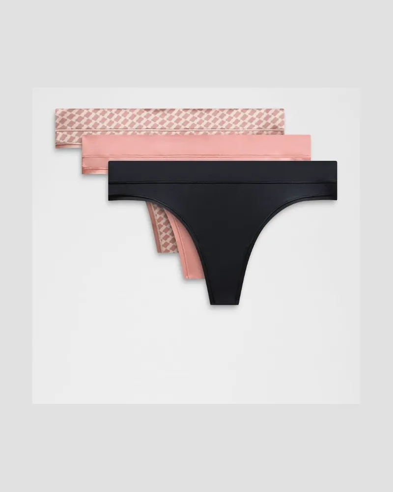 LULULEMON UnderEase String mit mittelhohem Bund 3er-Pack für Frauen – Größe in Black/Pink Parade/Mosaic Geo Misty Shell Toasted Pink Black