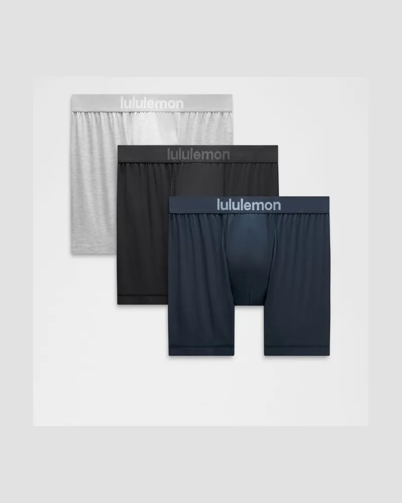 LULULEMON Always In Motion Boxershorts 3er-Pack für Männer – 13 cm – Größe 2XL in Schwarz/True Navy/Heathered Silver Drop Schwarz