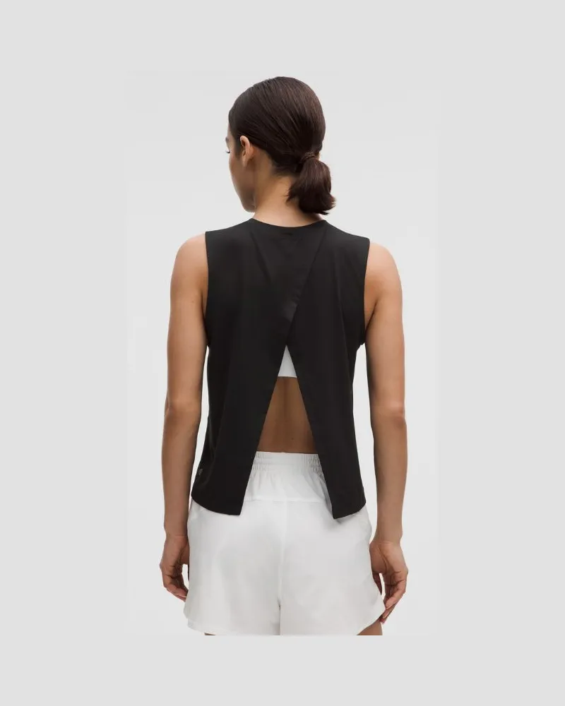 LULULEMON Pace Crush Tanktop mit überkreuzter Rückseite und Grafik für Frauen – Größe in Black Black