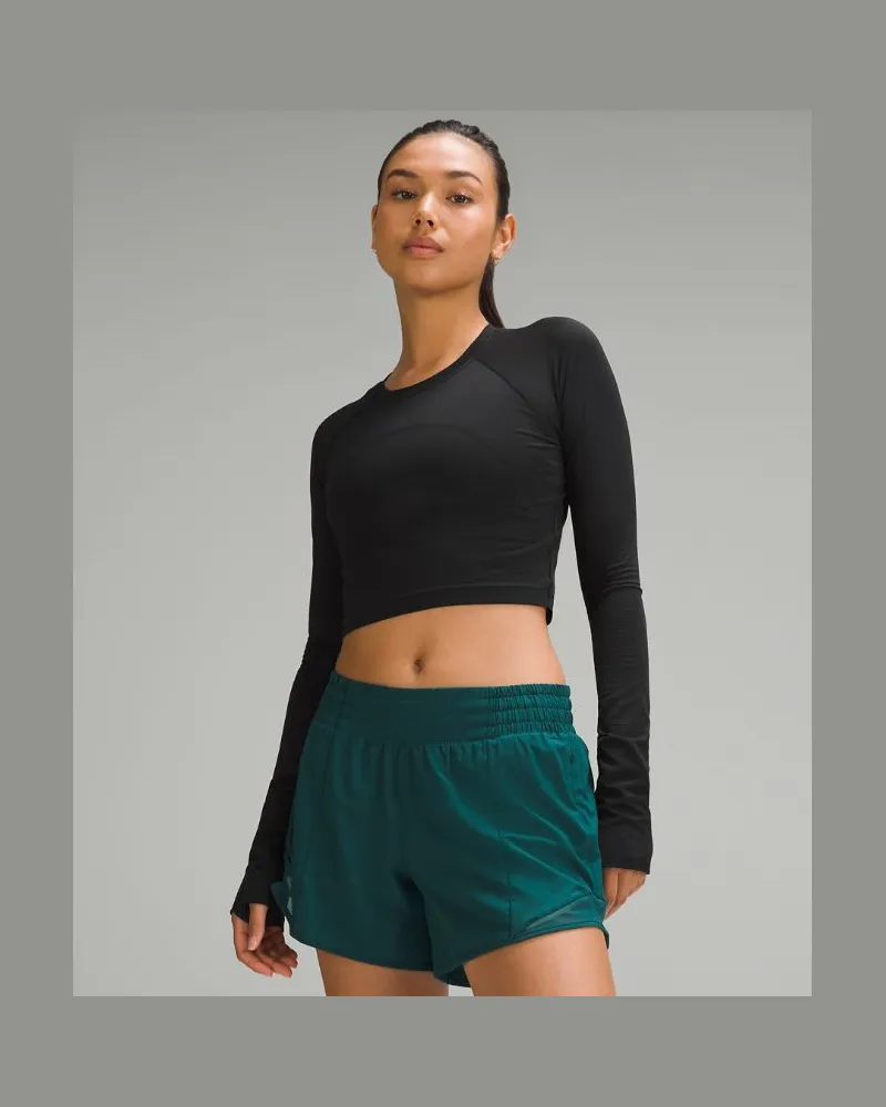 LULULEMON Swiftly Tech Cropped-Langarmshirt 2.0 für Frauen – Größe in Black Black