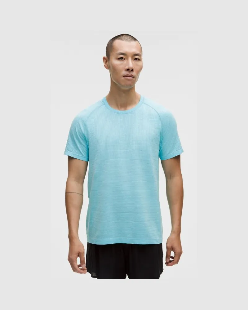 LULULEMON Metal Vent Tech T-Shirt für Männer – Größe in Fresco Blue Tone/White Fresco