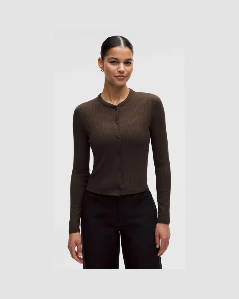 LULULEMON Hold Tight Cardigan mit Mikrorippenstruktur für Frauen – Größe in Walnut Crunch Walnut
