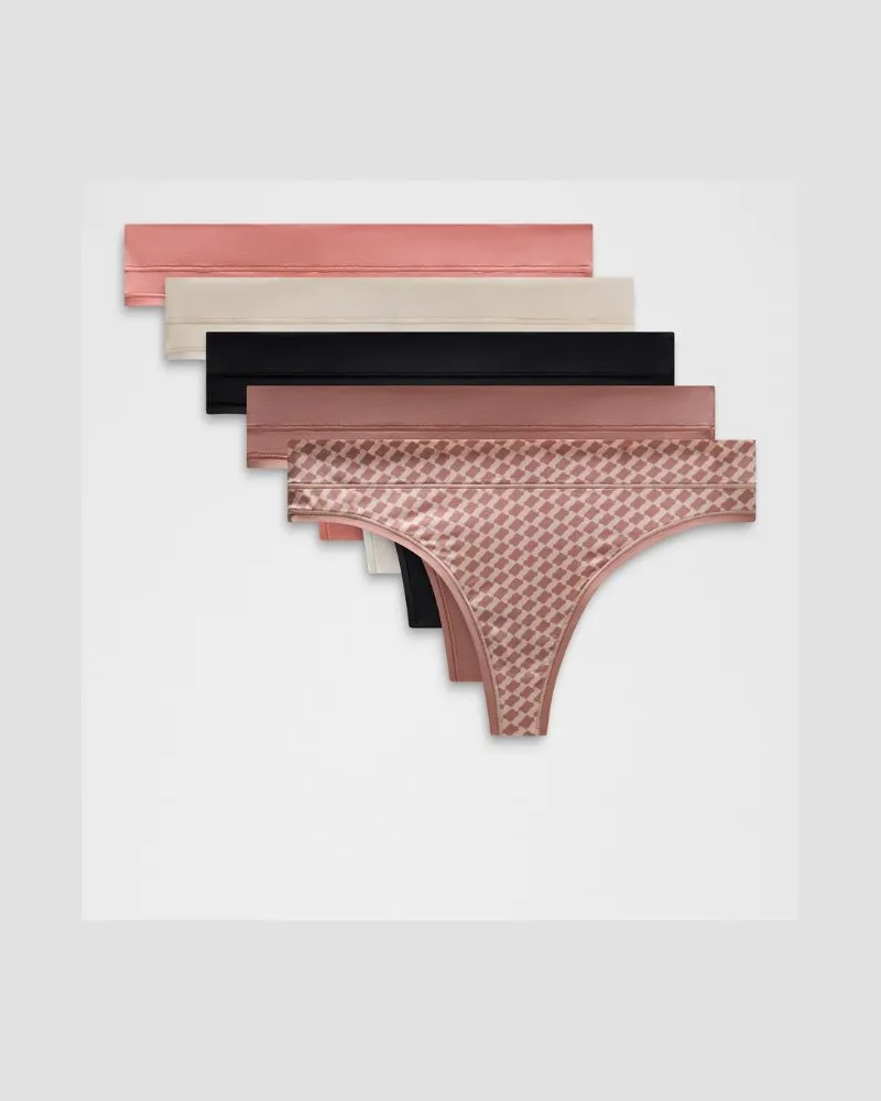 LULULEMON UnderEase String mit mittelhohem Bund 5er-Pack für Frauen – Größe in Black/Light Ivory/Toasted Pink Black