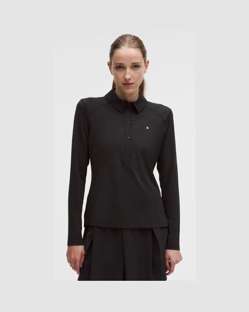 LULULEMON Quick-Dry Long-Sleeve Polo Shirt Straight Hem für Frauen – Größe in Black Black