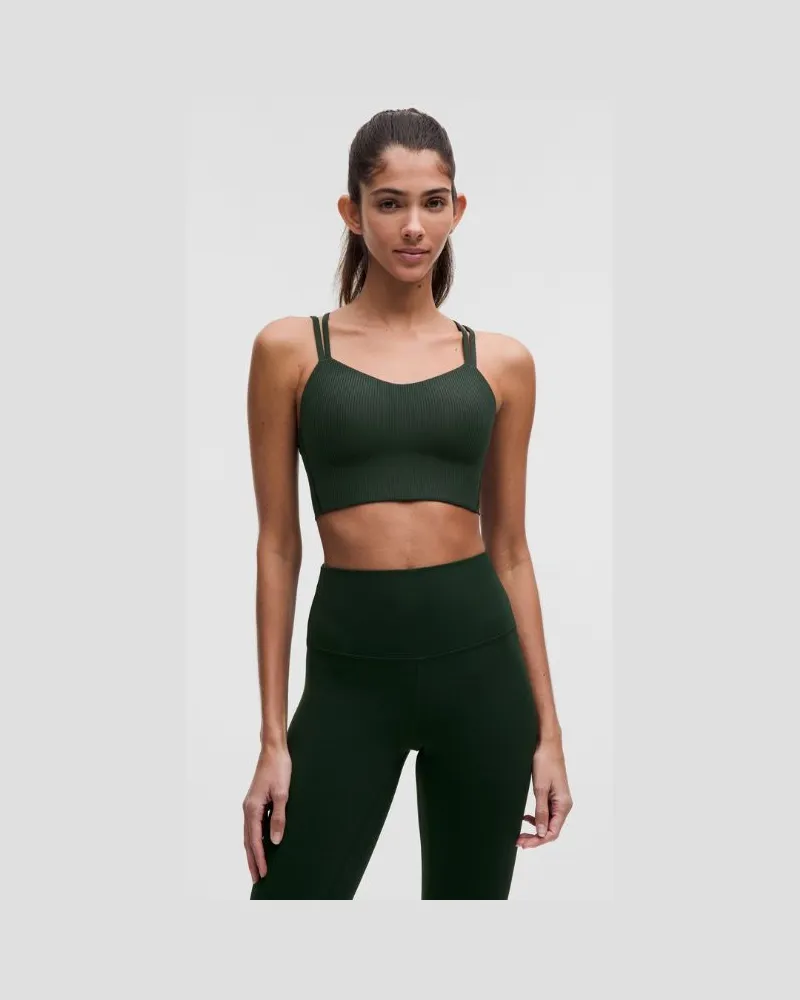 LULULEMON Like a Cloud Gerippter Longline-BH leichter Halt B/C Cups für Frauen – Größe in Rainforest Green Rainforest
