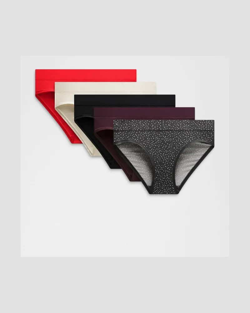 LULULEMON UnderEase Bikini-Unterwäsche mit mittelhohem Bund 5er-Pack für Frauen – Größe in Black/Black Plum/Oxford Red Black
