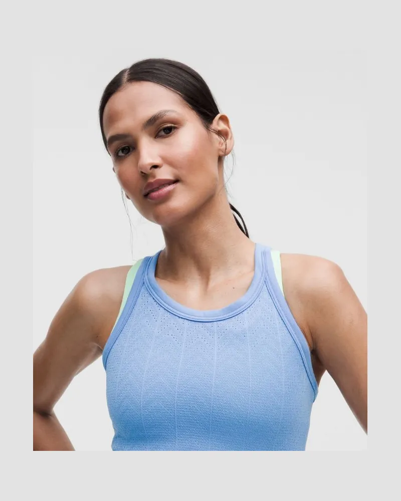 LULULEMON Swiftly Pointelle Crop-Tanktop mit Racerback für Frauen – Größe in Herringbone Dot Pool Party Herringbone