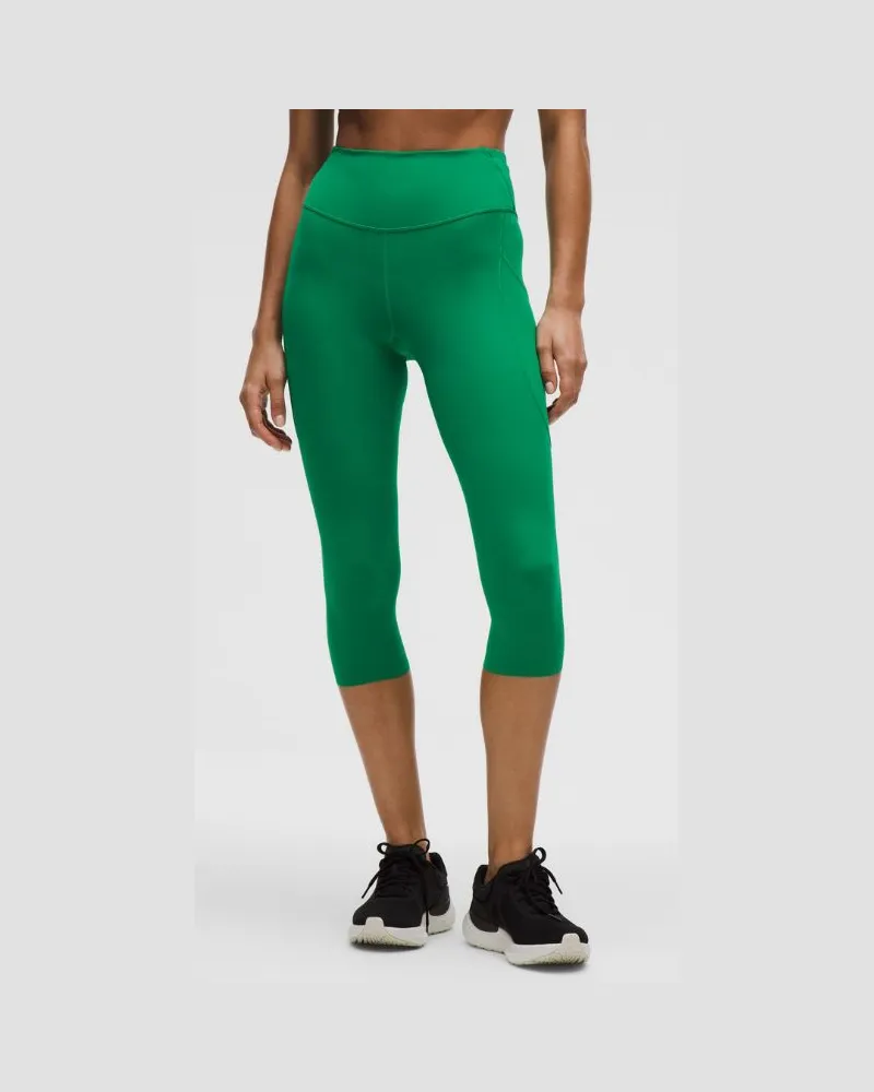 LULULEMON Fast and Free Crop Leggings mit hohem Bund und Taschen für Frauen – 48 cm – Größe in Raceway Green Raceway
