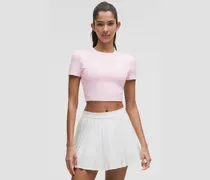Crop-T-Shirt im Tight Fit mit integriertem BH Leichter Halt für B/C-Cups für Frauen – Größe in Pink Organza/White