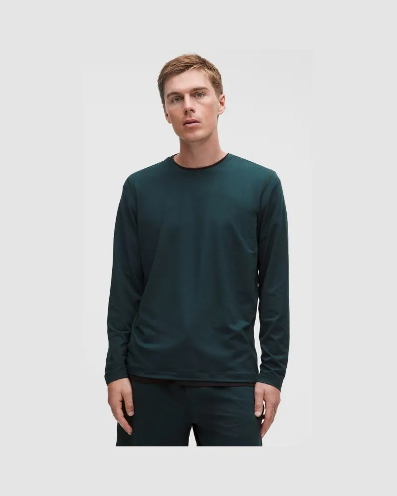 LULULEMON Soft Jersey Langarmshirt für Männer – Größe in Heathered Rainforest Green/Heathered Indochine Blue Heathered