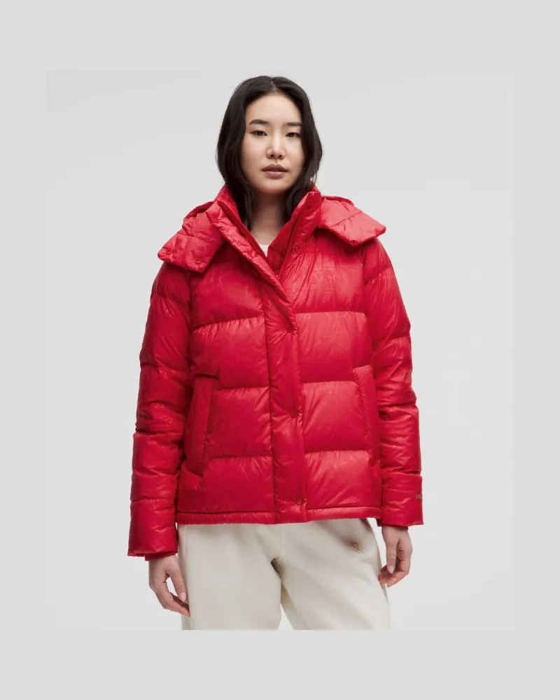 LULULEMON Lunar New Year Puffer-Jacke mit Füllkraft 600 für Frauen – Größe in Year Of The Snake Emboss Red Year
