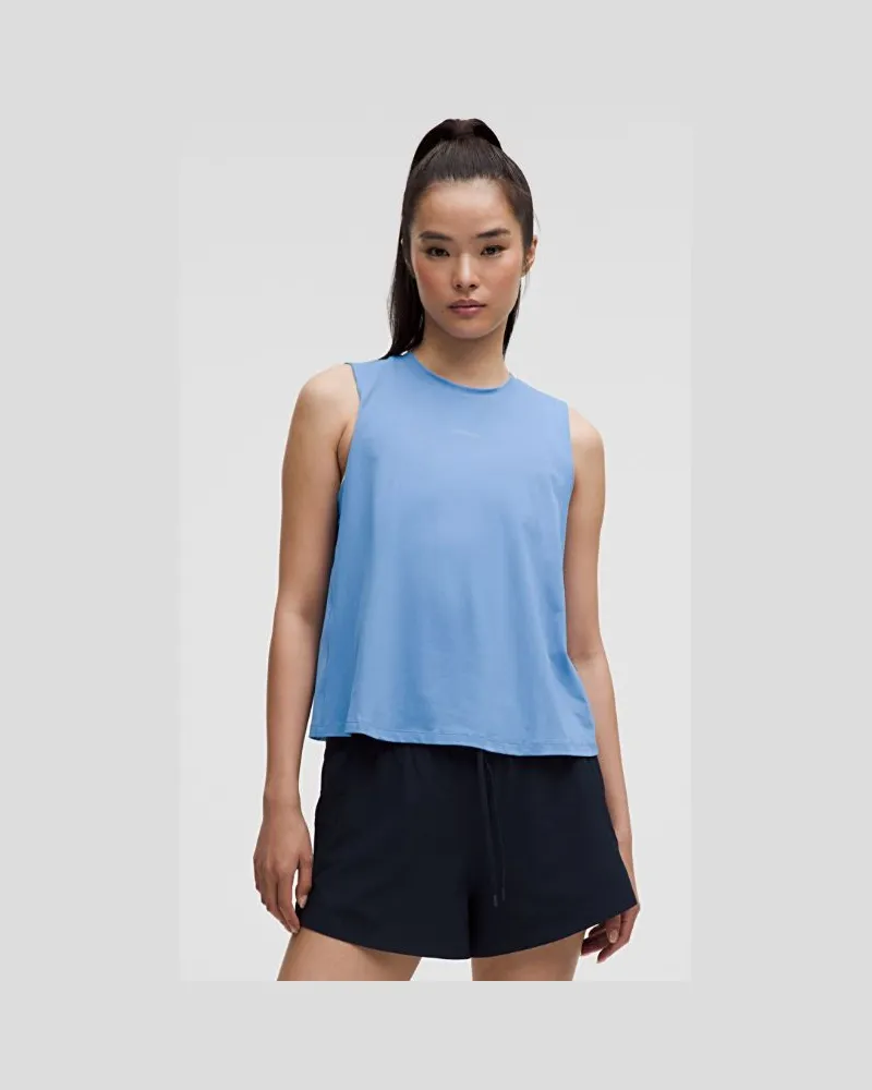 LULULEMON Pace Crush Tanktop mit überkreuzter Rückseite und Grafik für Frauen – Größe in Pool Party Pool