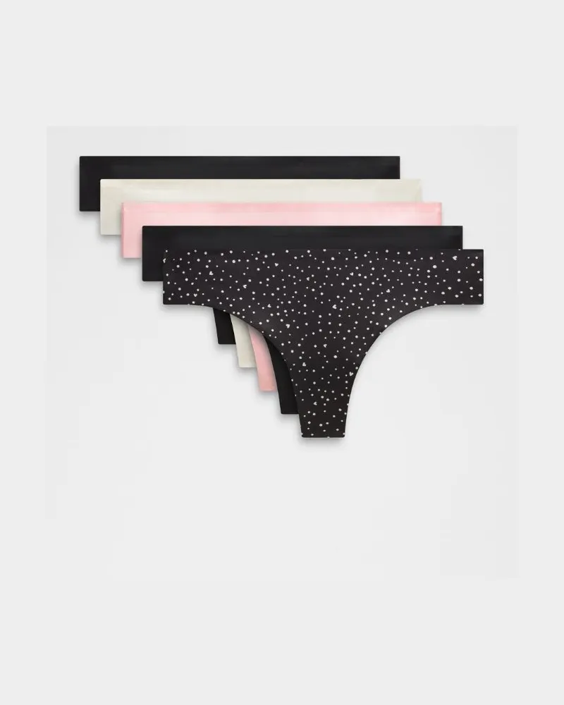 LULULEMON InvisiWear String mit mittelhohem Bund 5er-Pack für Frauen – Größe in Black/Pink Pearl/Coconut Ivory Black