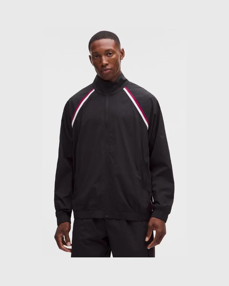 LULULEMON Pace Breaker-Trainingsjacke Glyde für Männer – Größe in Schwarz/Weiß/Raspberry Rave Schwarz