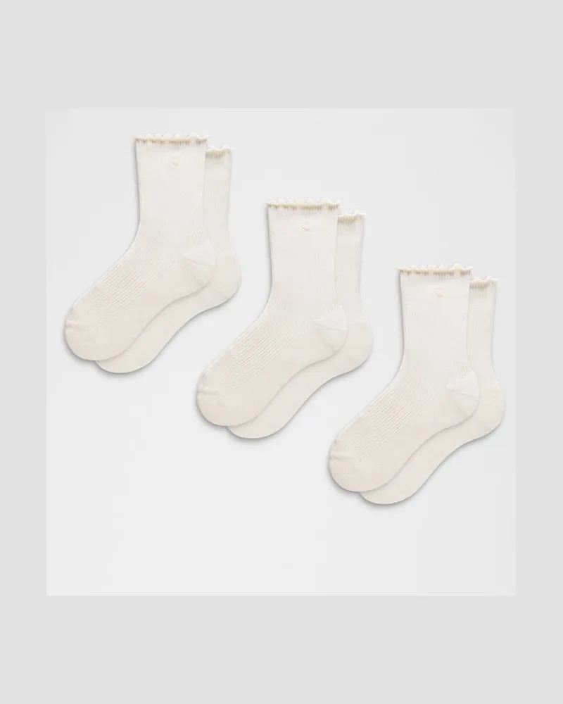 LULULEMON Quarter-Socken mit gewelltem Rand 3er-Pack – Größe in Coconut Ivory Coconut