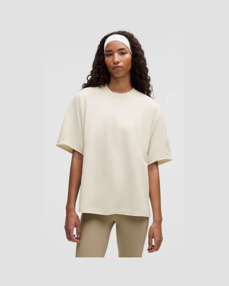 LULULEMON Oversized Dolman T-Shirt aus Baumwoll-Jersey Ziernaht für Frauen – Größe in Light Ivory Light