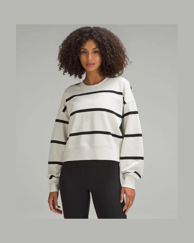 LULULEMON Perfectly Oversized Crop-Sweater mit Rundhalsausschnitt Gestreift für Frauen – Größe in Boundless Stripe Bone Schwarz Boundless