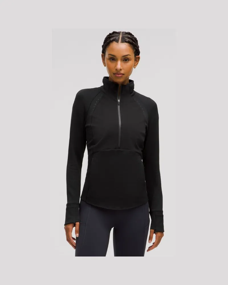 LULULEMON Winterjacke zum Laufen mit halblangem Reißverschluss für Frauen – Größe in Black Black