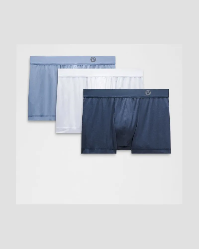 LULULEMON Always In Motion Boxershorts 3er-Pack für Männer – 8 cm – Größe in Washed Denim/Starch Blue/Heathered Club Blue Washed