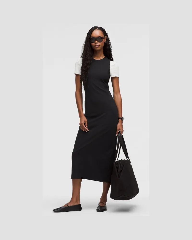 LULULEMON All Aligned geripptes Midi-Kleid für Frauen – Größe in Schwarz Schwarz