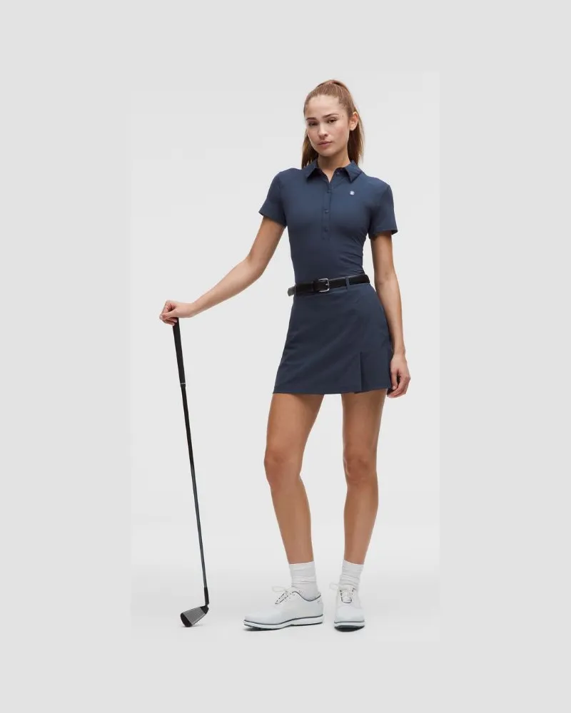 LULULEMON Stretch Front Pleat Golf Skirt Embroidered Logo für Frauen – Größe in Club Blue Club