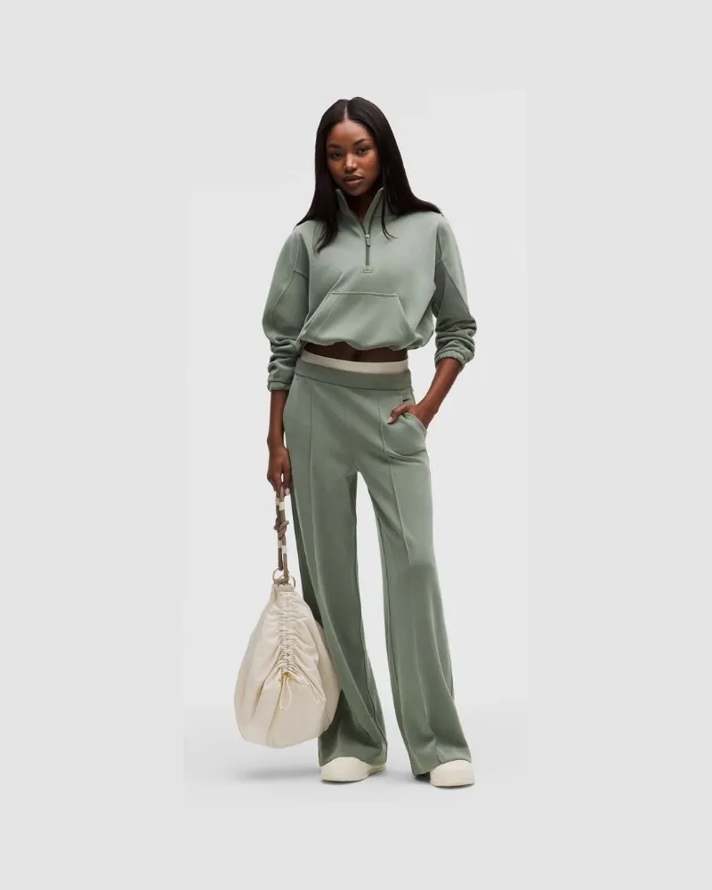 LULULEMON Pintuck-Hose mit hohem Bund und weitem Bein aus gebürstetem Softstreme Normale Länge für Frauen – Größe in Willow Leaf Willow