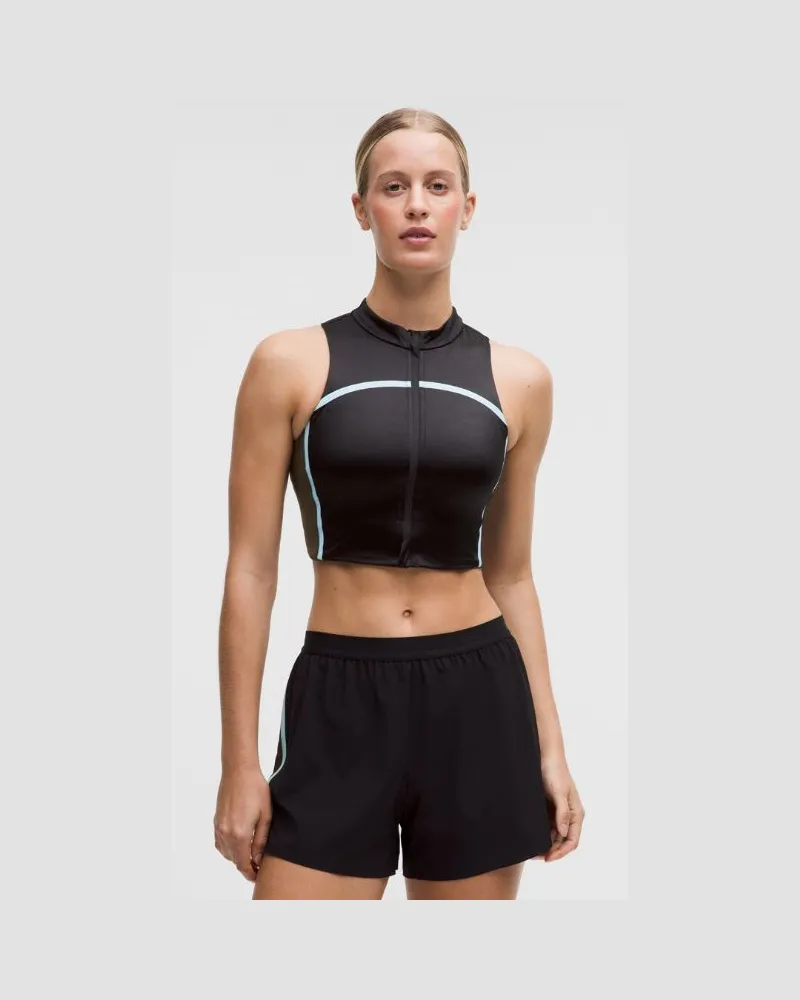 LULULEMON Satin Shine Reißverschluss-Tanktop mit mittlerem Halt für B/C-Cups Streifen für Frauen – Größe in Black/Walnut Crunch/Foam Cloud Black