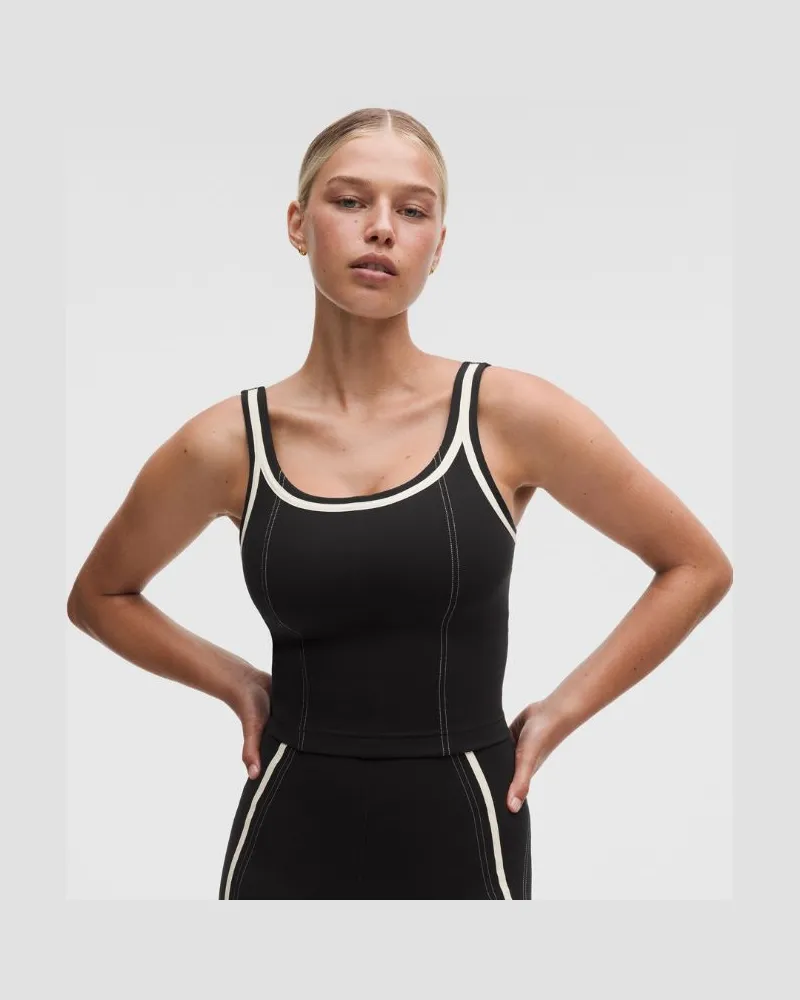 LULULEMON Glow Up Tanktop mit mittlerem Halt für C/D-Cups Paspelierung für Frauen – Größe in Black/Light Ivory Black