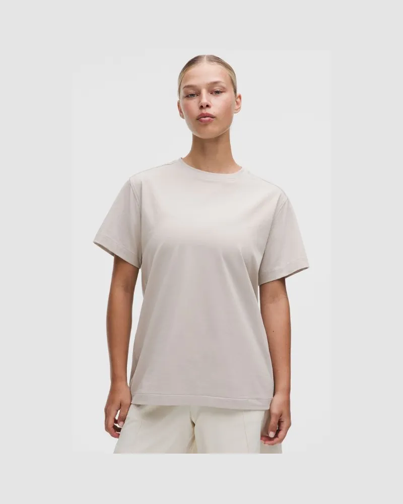 LULULEMON T-Shirt aus Bio- mit Rundhalsausschnitt für Frauen – Khaki – Größe Downtown