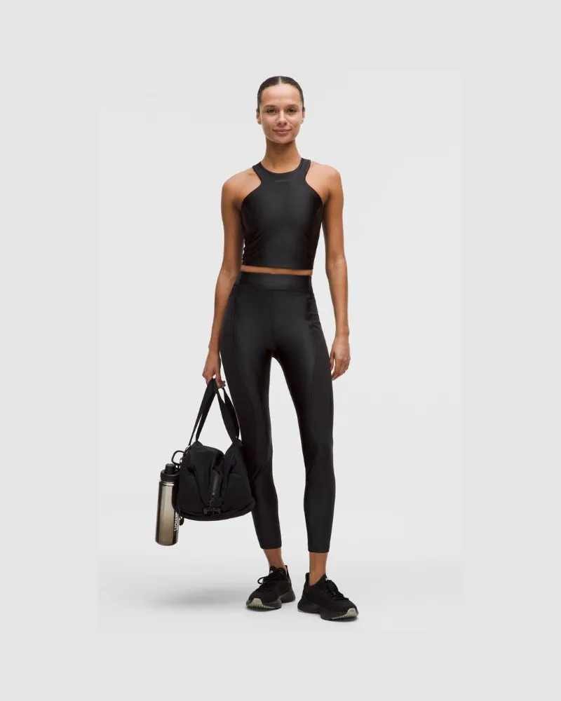 LULULEMON Satin Shine Leggings mit hohem Bund Logo für Frauen – 64 cm – Größe in Black Black