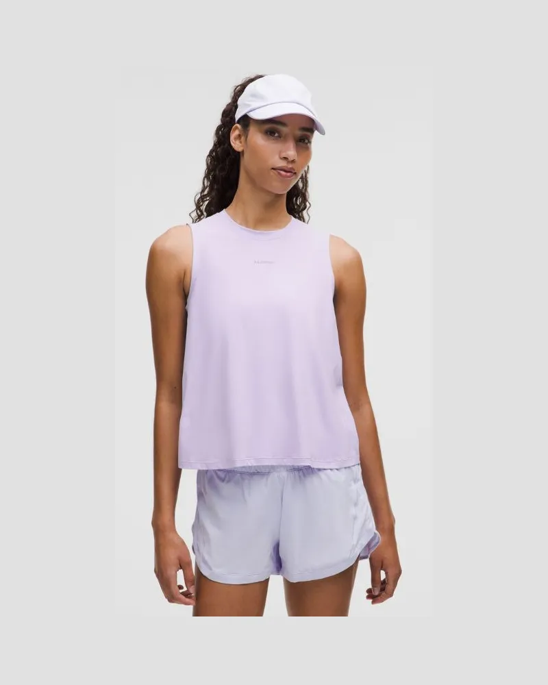 LULULEMON Pace Crush Tanktop mit überkreuzter Rückseite und Grafik für Frauen – Größe in Lavender Frost Lavender