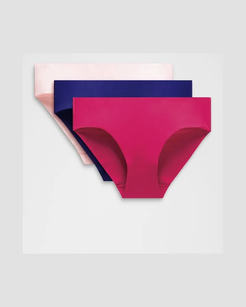 LULULEMON InvisiWear Bikini-Unterwäsche mit mittelhohem Bund 3er-Pack für Frauen – Größe in Deep Sea Blue/Blissful Pink/Calypso Pink Deep