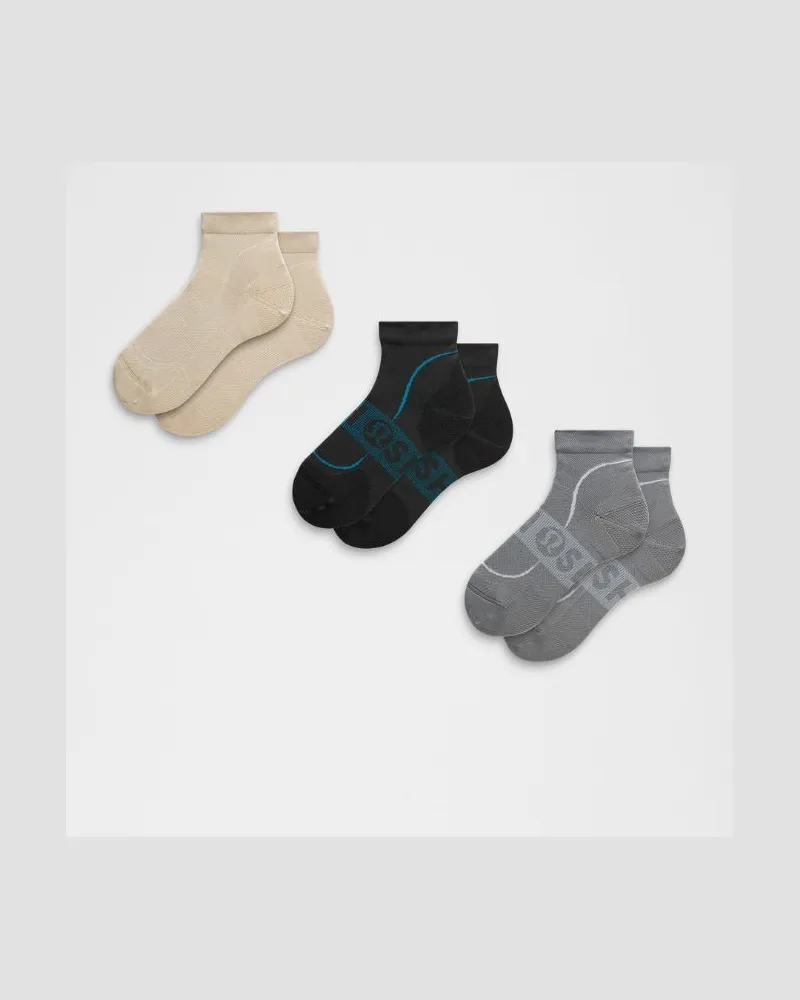 LULULEMON Power Stride Knöchelhohe Socken im 3er-Pack () SLNSH Kollektion für Frauen – Größe in Black/Natural Ivory/Asphalt Grey Black