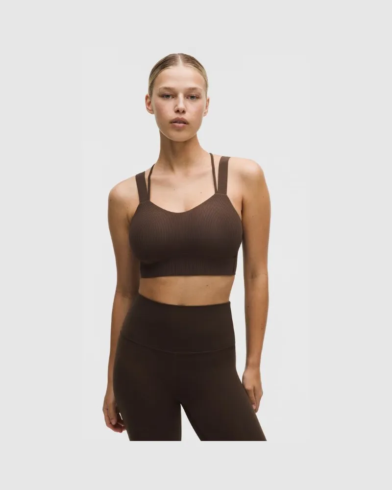 LULULEMON Like a Cloud Gerippter Longline-BH Leichter Halt für D/DD-Cups für Frauen – Größe in Walnut Crunch Walnut