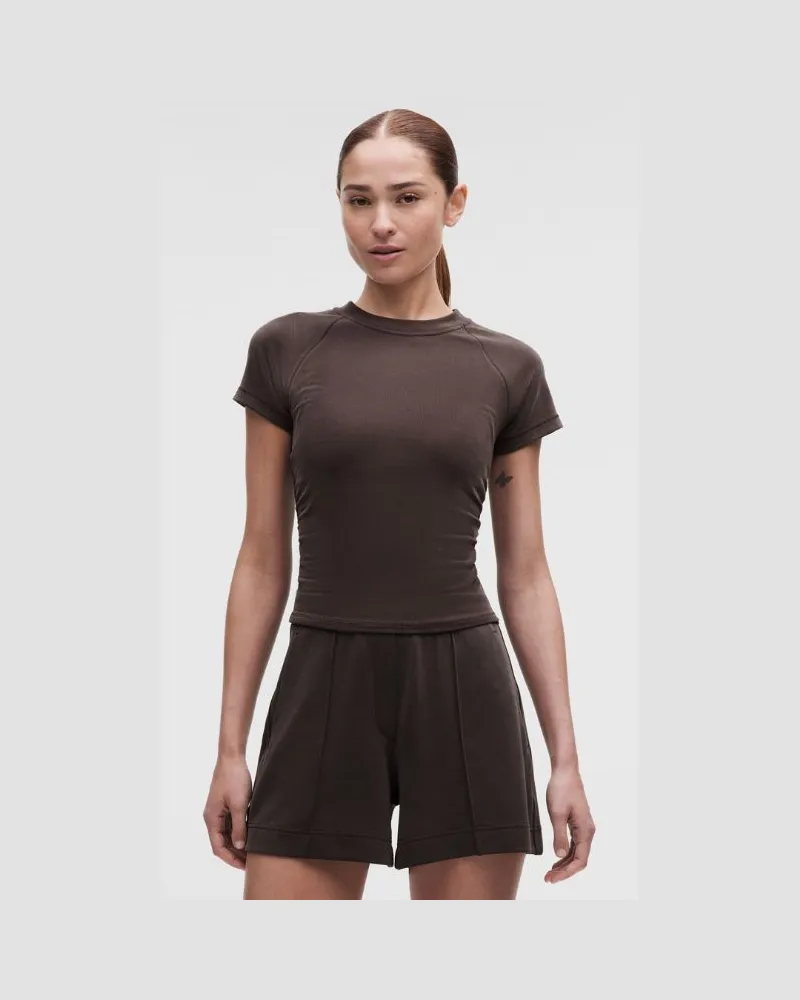 LULULEMON Softstreme Baby-T-Shirt mit Mikrorippen-Struktur für Frauen – Größe in Mahogany Muse Mahogany