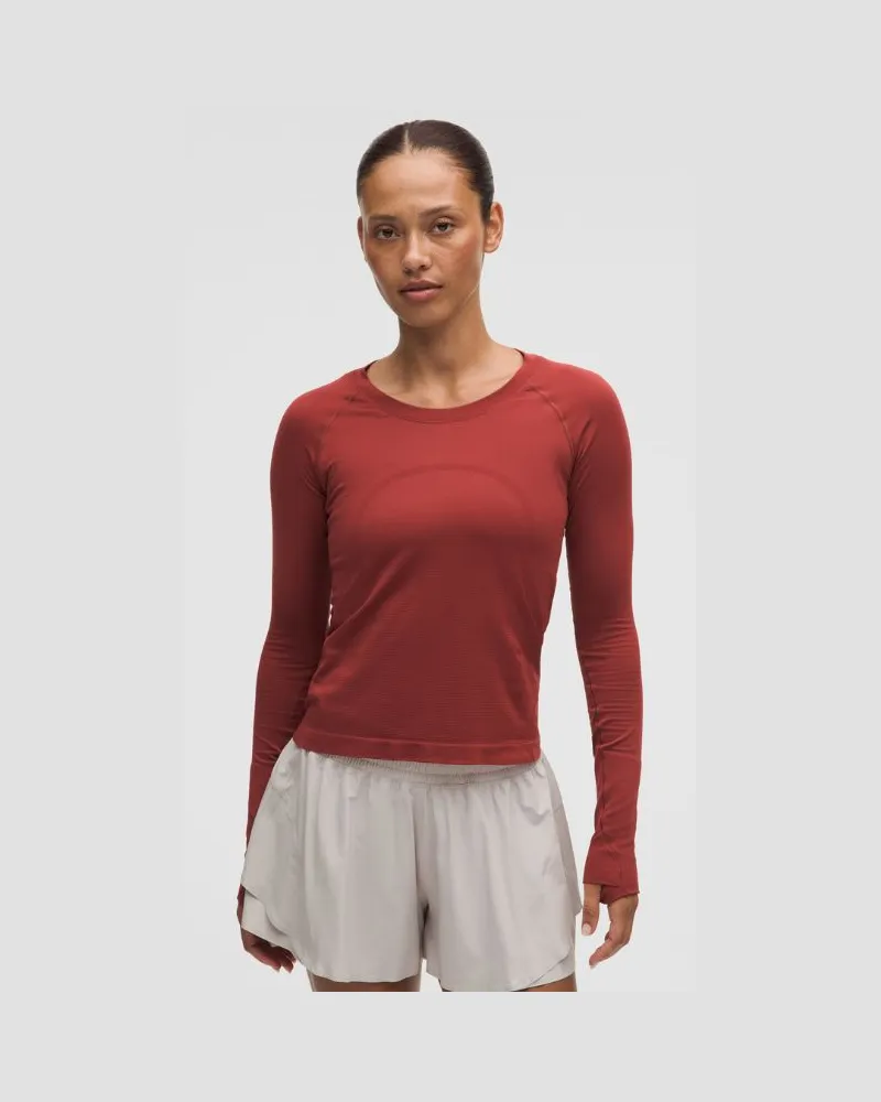 LULULEMON Swiftly Tech Langarmshirt 2.0 Taillenlänge für Frauen – Größe in Rocket Red Rocket