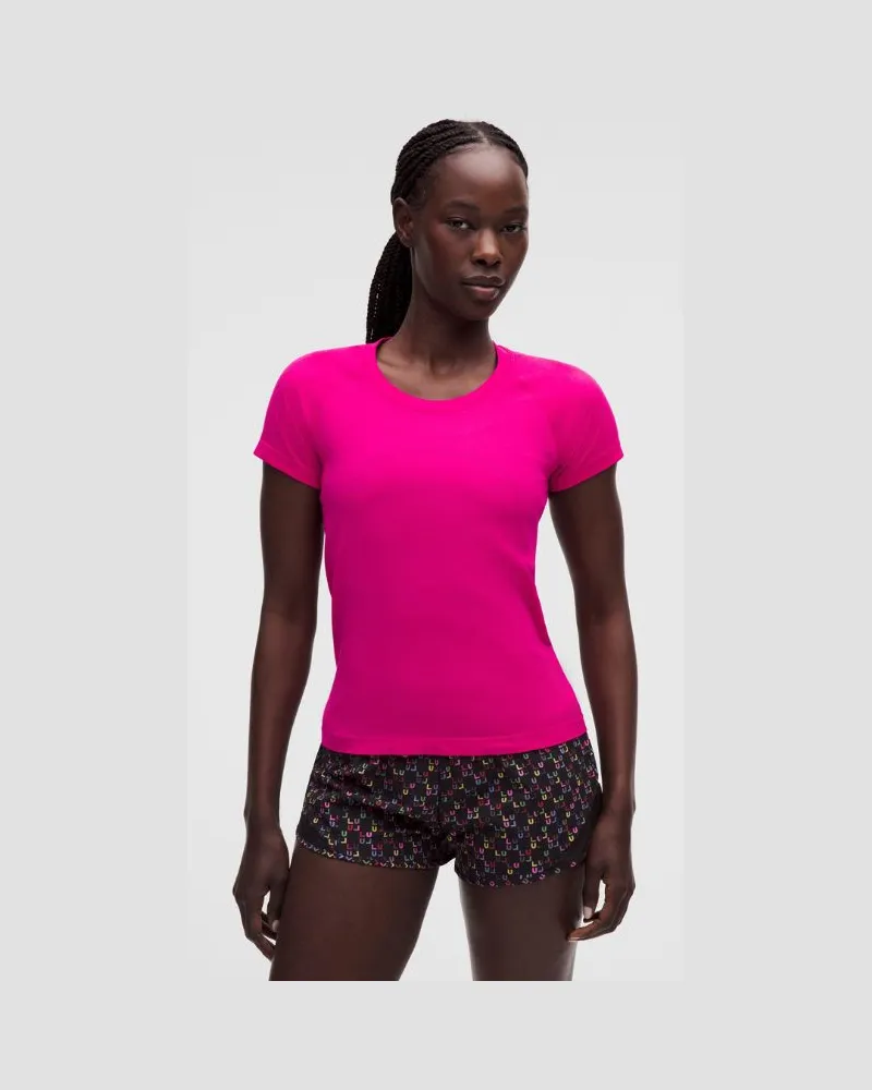 LULULEMON Swiftly Tech Kurzarmshirt 0 Taillenlänge für Frauen – Neon – Größe Pink